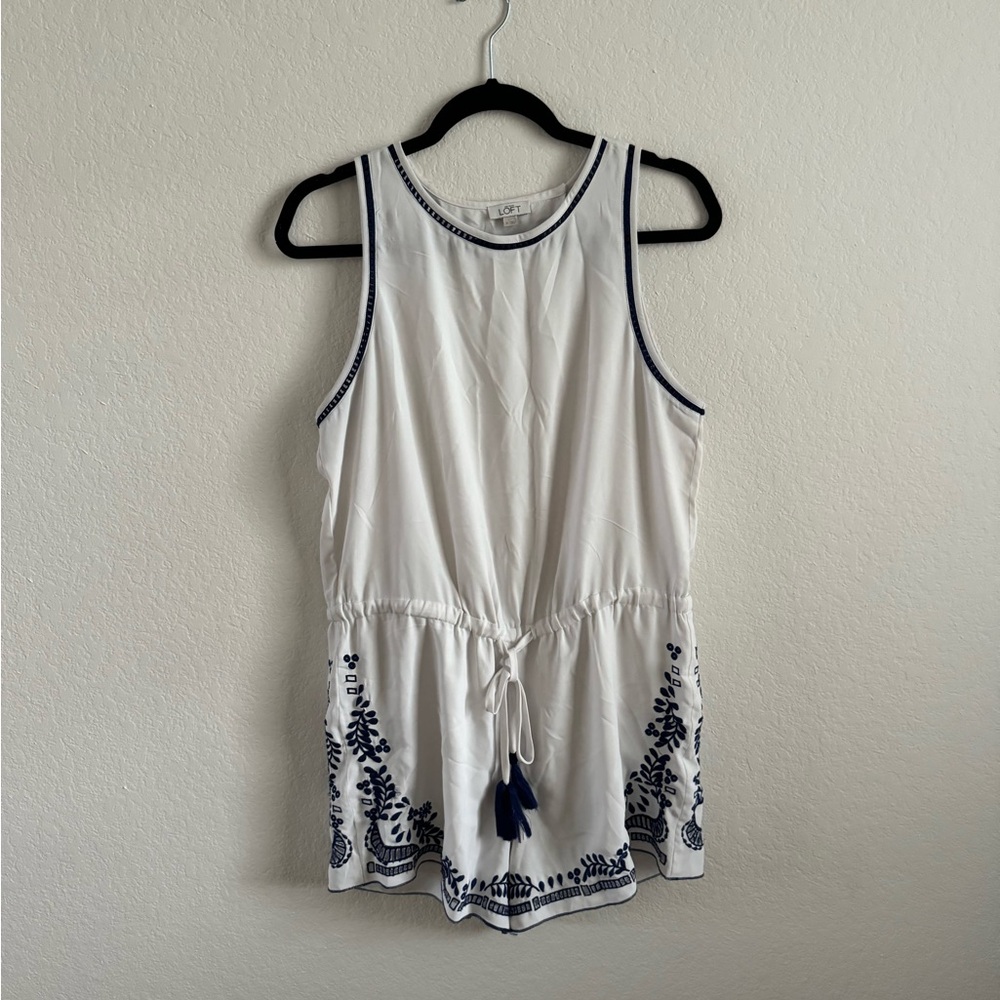 Loft white and blue romper size medium